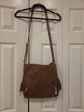 MMS Design Studio Tan Hobo Crossbody with Tassel Accents